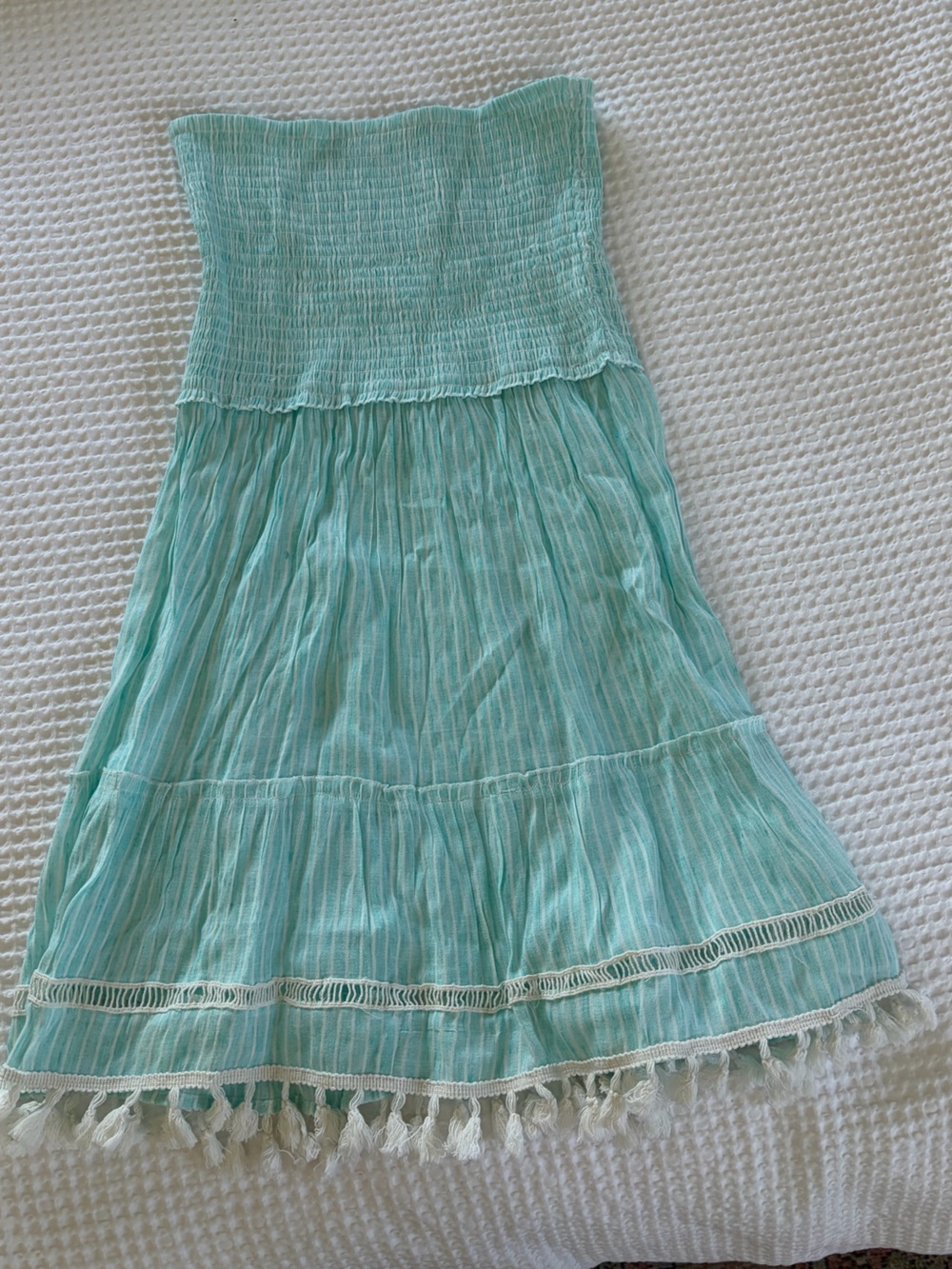 Blue Island Light Aqua Smocked Strapless Sundress Coverup -  NWT L